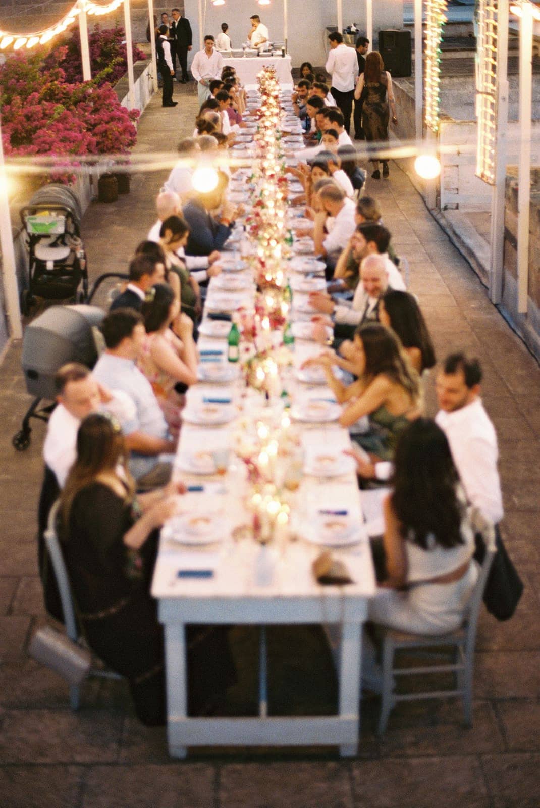 wedding reception table at night