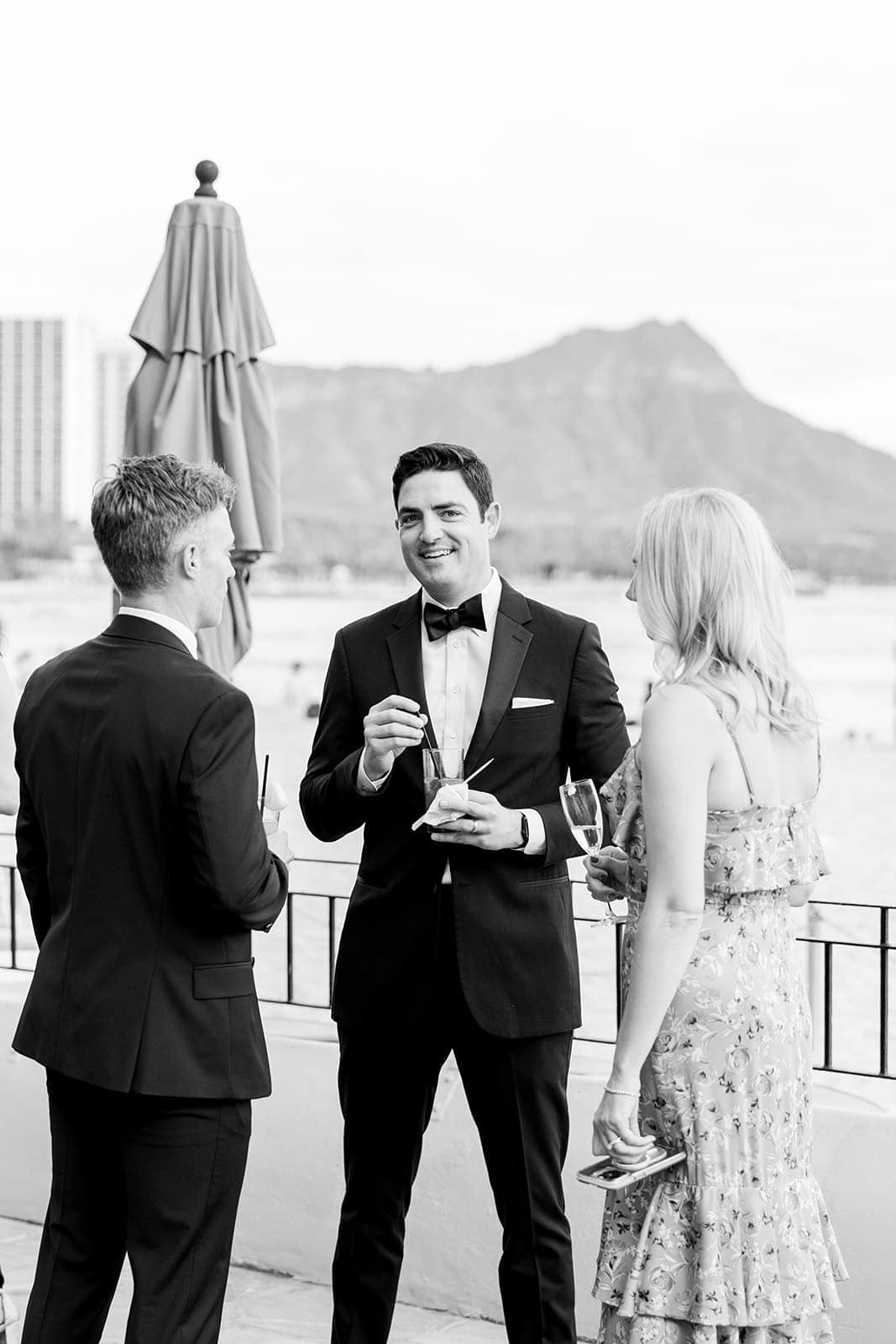 guests at cocktail hour at Royal Hawaiian wedding