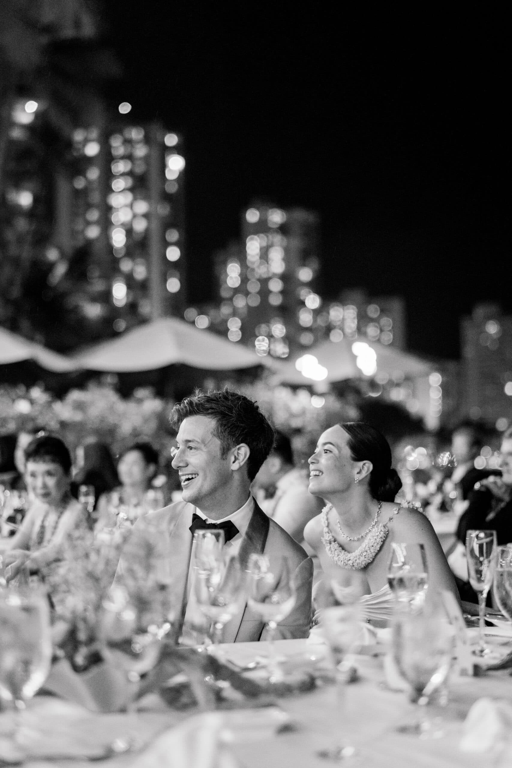 film photo of bride and groom at wedding reception